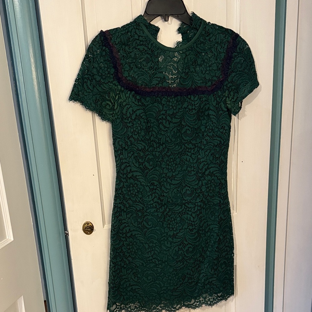Sandro Dark Green Lace Mini Dress